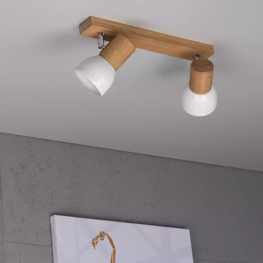 SPOT Light Plafondlamp SVENDA Natuurproduct van massief hout met flexibele spots scherm van metaal - Foto 2