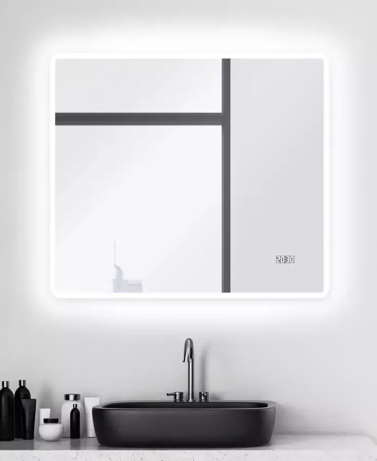 Talos Badspiegel Sun Bxh: 80x70 cm energiebesparend met digitale klok