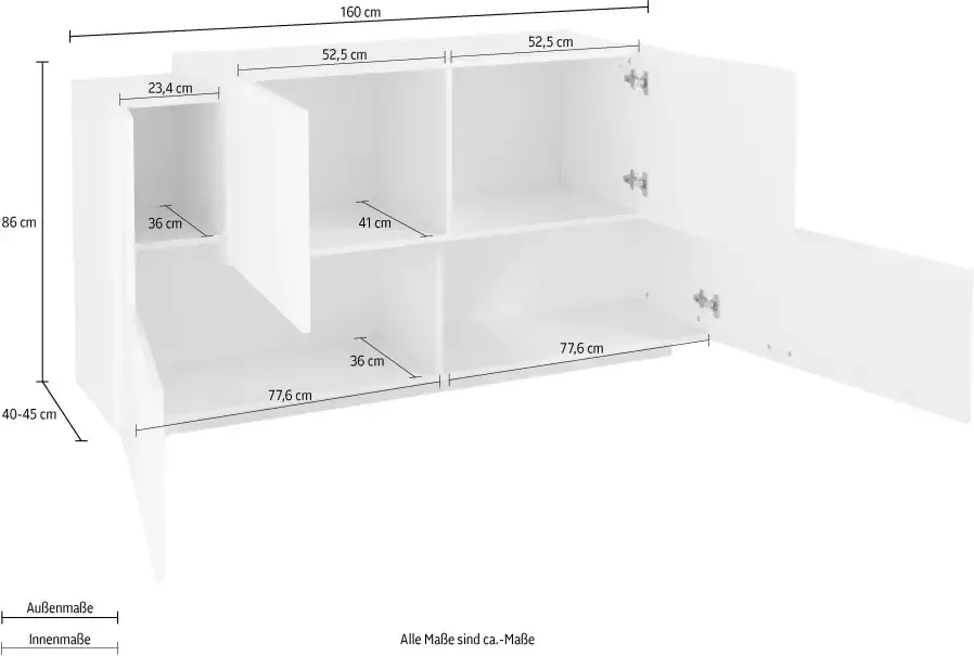 INOSIGN Dressoir Coro Kommode Schrank Kredenz grifflos mit Einlegeböden Breedte ca. 160 cm - Foto 2