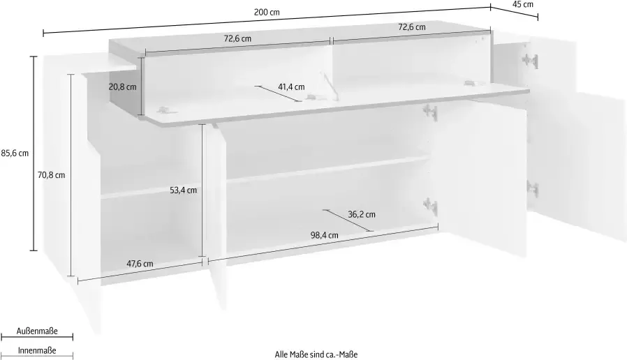 INOSIGN Dressoir Coro Kommode Schrank Kredenz grifflos mit Einlegeböden Breedte ca. 200 cm - Foto 2