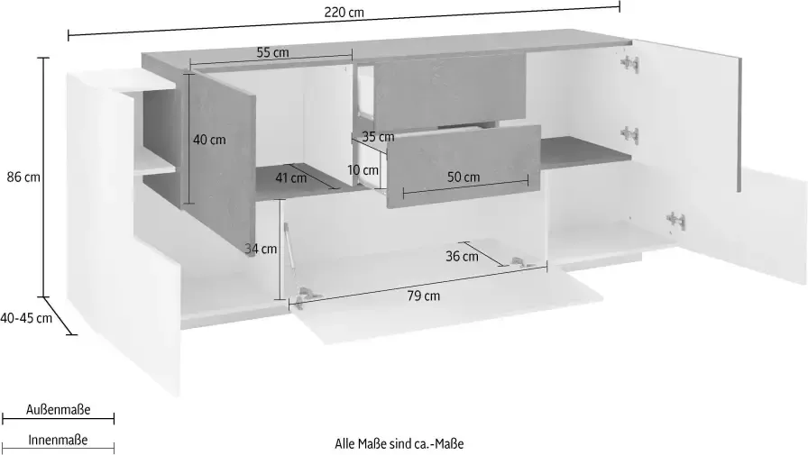 INOSIGN Dressoir Coro Kommode Schrank Kredenz grifflos mit Einlegeböden Breedte ca. 220 cm - Foto 4