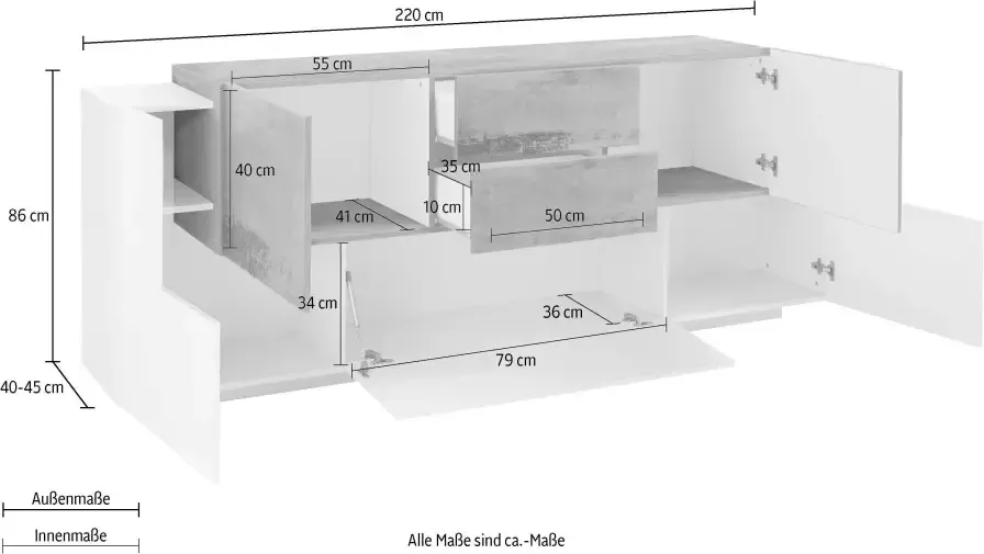 INOSIGN Dressoir Coro Kommode Schrank Kredenz grifflos mit Einlegeböden Breedte ca. 220 cm - Foto 4