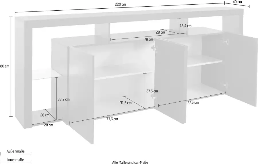 INOSIGN Dressoir Essential Breedte ca. 220 cm