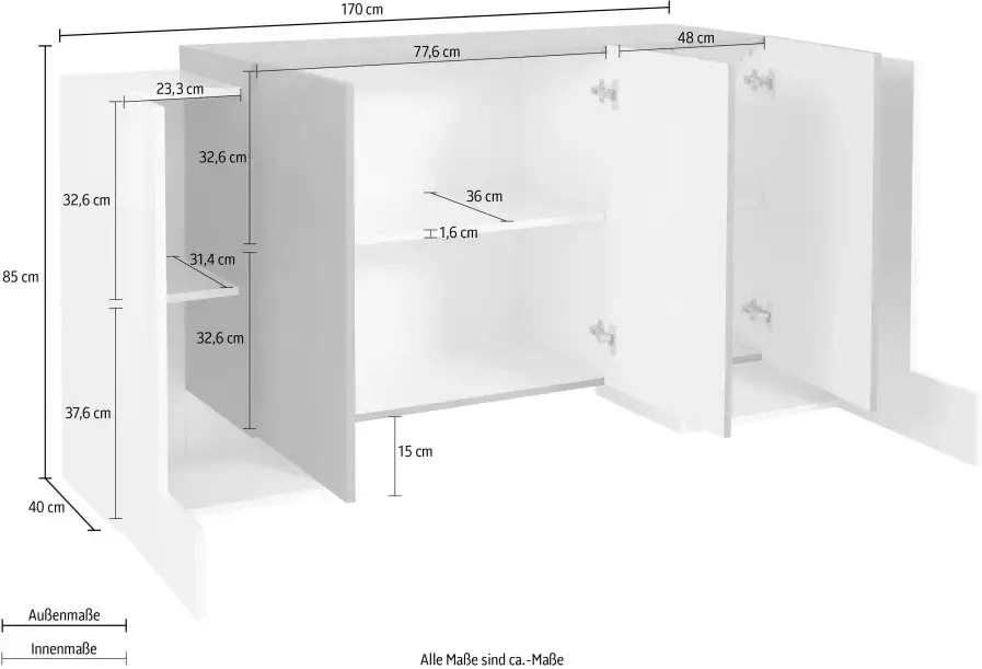 INOSIGN Dressoir Pillon Breedte 170 cm