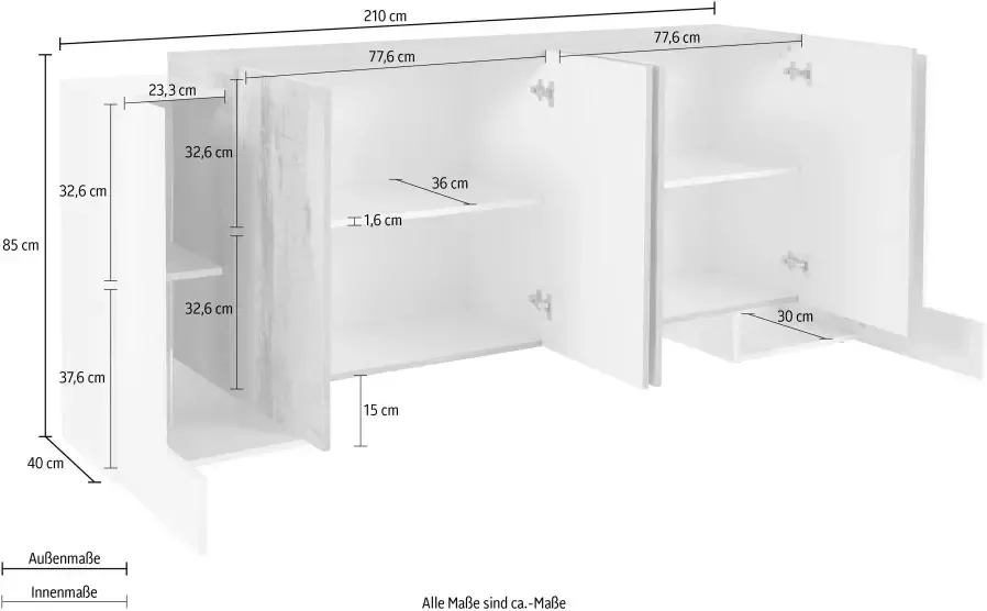 INOSIGN Dressoir Pillon Breedte 210 cm