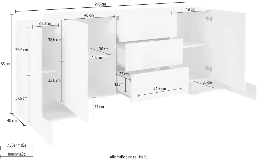 INOSIGN Dressoir Pillon Breedte 210 cm