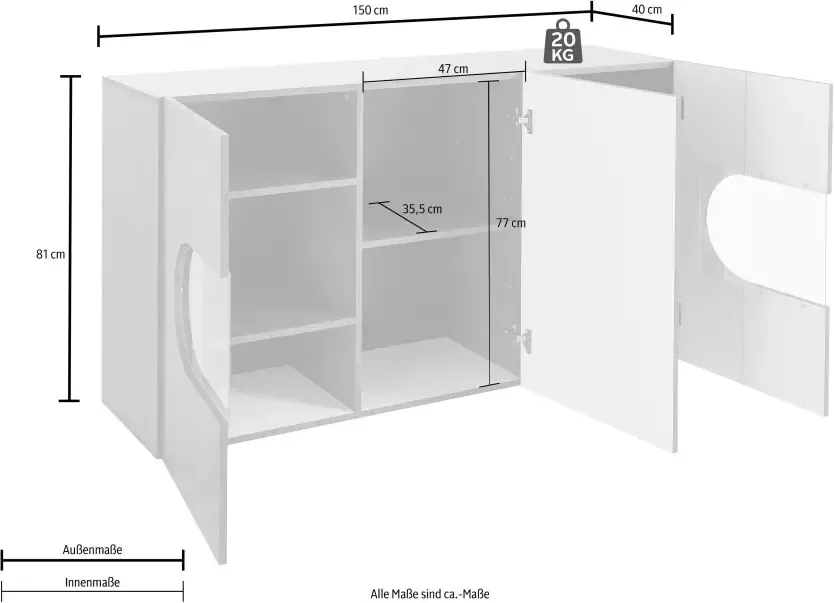 INOSIGN Dressoir Real Vitrine Kommode Schrank komplett hochglanz lackiert Breedte 150 cm - Foto 3