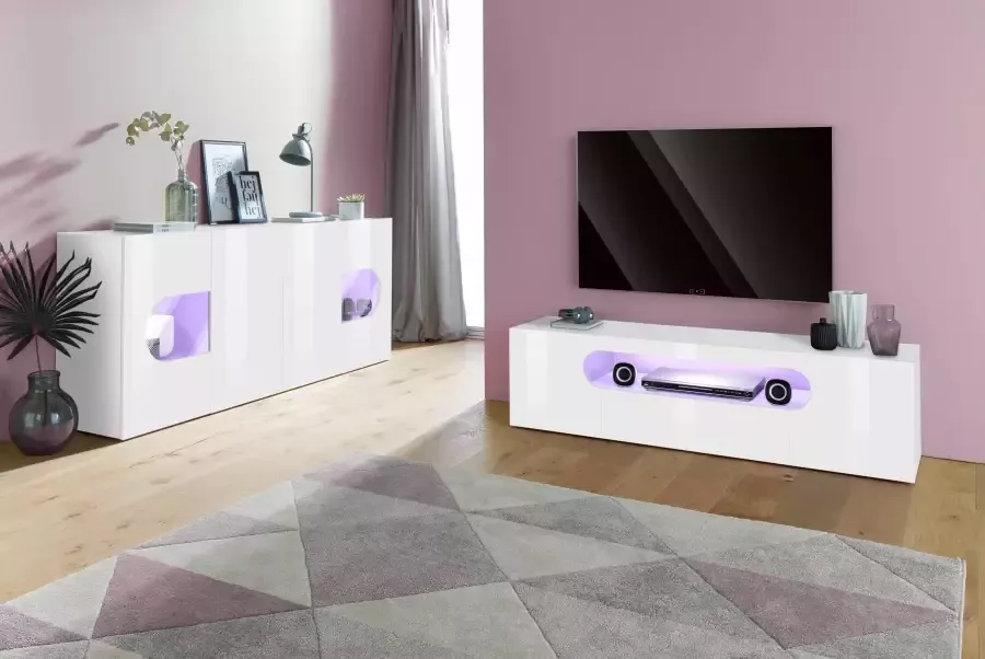 INOSIGN Dressoir Real vitrinekast commode kast volledig hoogglans gelakt met 4 deuren waarvan 2 glazen deuren zonder handgreep breedte 200 - Foto 2