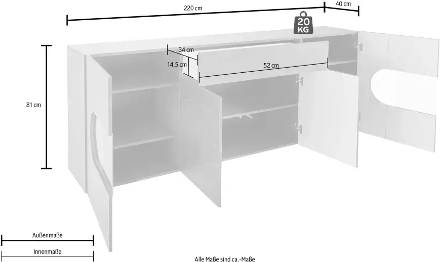 INOSIGN Dressoir Real Vitrine Kommode Schrank komplett hochglanz lackiert - Foto 3