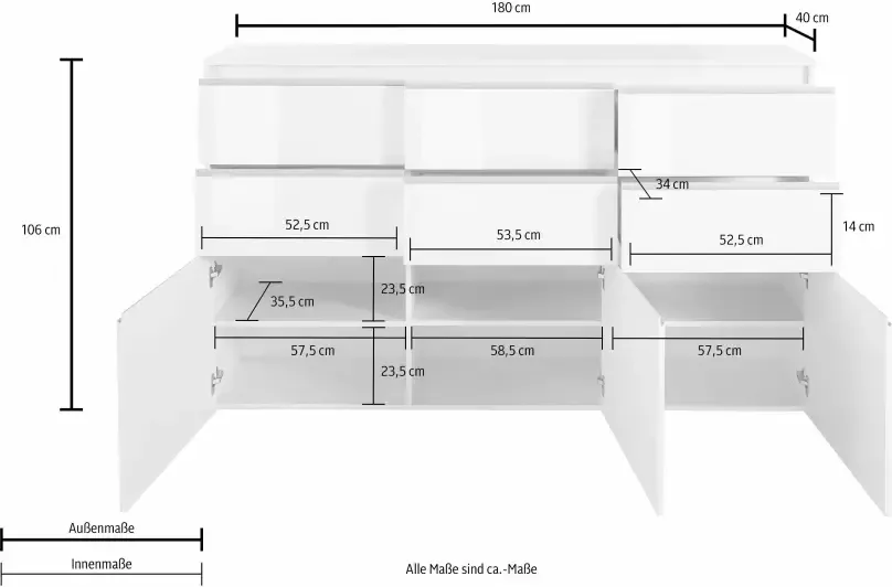 INOSIGN Highboard Magic met 3 deuren en 6 lades hoogglans gelakt breedte 180 - Foto 11