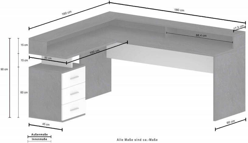 INOSIGN Hoekbureau New Selina in modern italiaans design breedte 160 x 180 cm - Foto 5