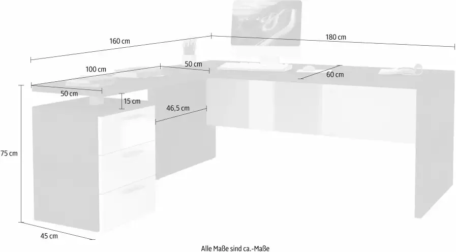 INOSIGN Hoekbureau New Selina Bureau met 3 laden afmetingen 180 100 x 60 x 75 cm Made in Italy - Foto 4