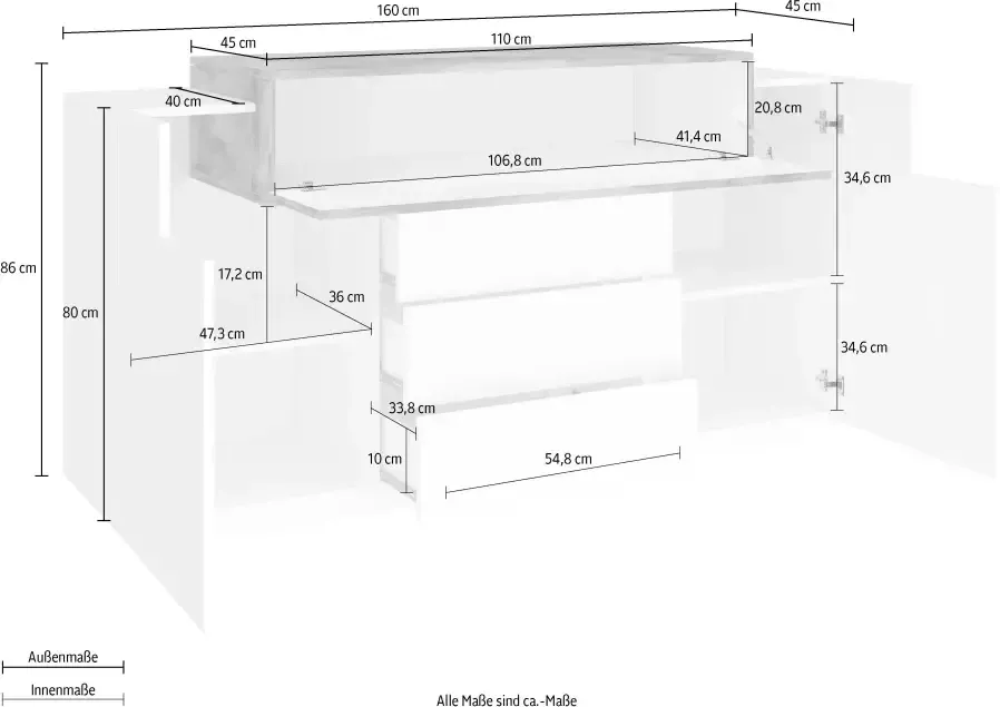 INOSIGN Kast Coro Kommode Schrank Kredenz grifflos Breedte 160 cm hoogglansfronten - Foto 3