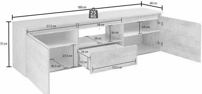 INOSIGN Tv-meubel Magic met 2 deuren 1 lade 1 open vak b d h 180x40x51 5 cm - Foto 2