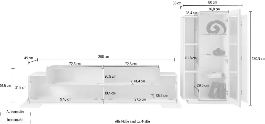 INOSIGN Wandmeubel Coro Anbauwand Medienwand Hoogglansfronten (set 2-delig) - Foto 3