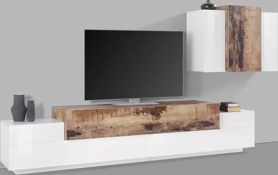 INOSIGN Wandmeubel Coro aanbouwwand mediawand Lowboard met 4 vakken breedte 240 en hangkast met 6 vakken breedte 90 (set 2-delig) - Foto 2