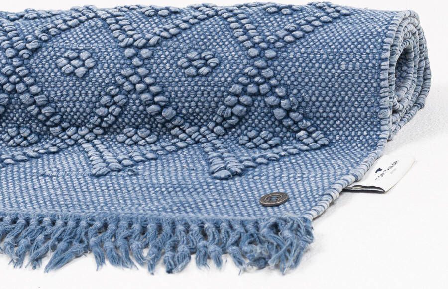 TOM TAILOR HOME Badmat Vintage wash Badmat uni kleuren ruitpatroon met franjes 100% katoen (1 stuk) - Foto 6