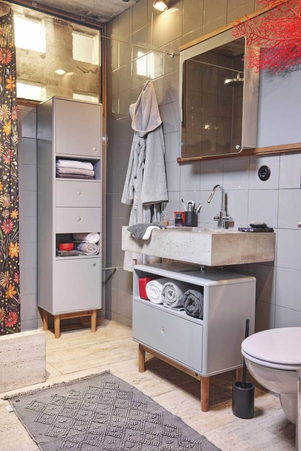 TOM TAILOR HOME Badmat Vintage wash Badmat uni kleuren ruitpatroon met franjes 100% katoen (1 stuk) - Foto 5