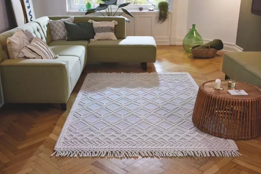 TOM TAILOR HOME Vloerkleed Coloured Macrame Handgeweven vloerkleed zuivere wol met de hand geweven met franje Scandi design - Foto 4