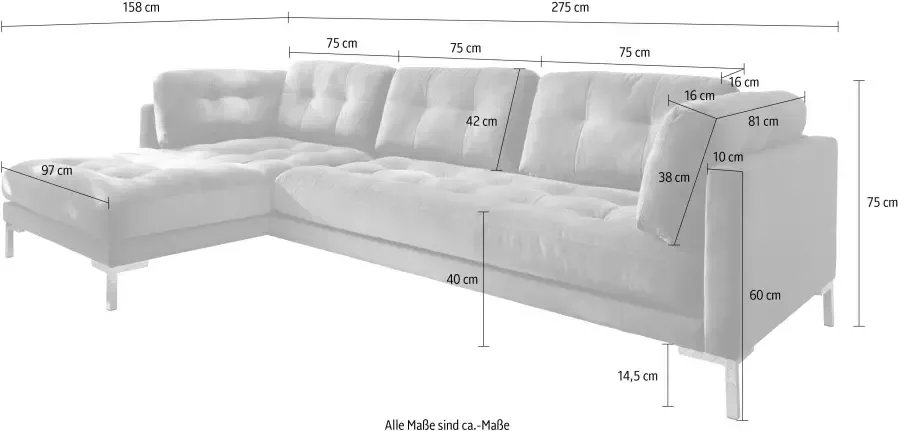 Trends by HG Hoekbank Landau L-vorm in cordstof met metalen voet - Foto 3
