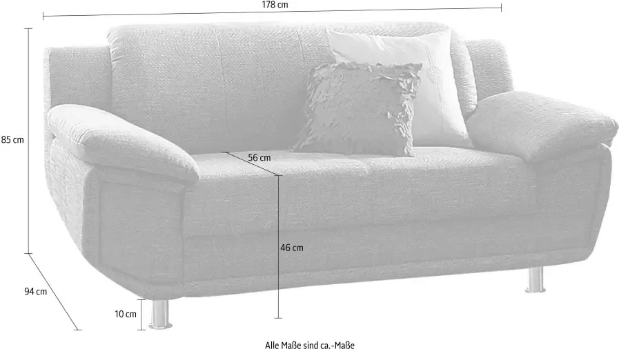 TRENDMANUFAKTUR 2-zitsbank Rondo breedte 178 cm brede armleuningen chromen poten Bank optioneel met bonellvering en in verschillende bekledingen bestelbaar