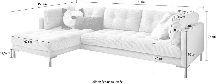 Trends by HG Hoekbank Landau L-vorm in cordstof met metalen voet - Foto 6