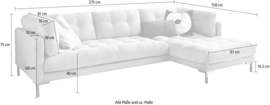 Trends by HG Hoekbank Landau L-vorm in cordstof met metalen voet - Foto 6