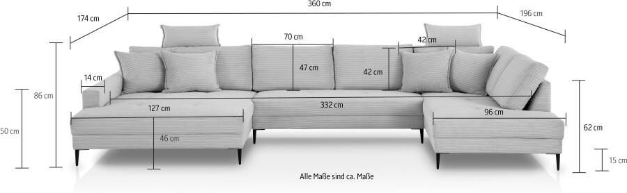 Trends by HG Zithoek SUMMER U-vorm in cordstof met metalen voet naar keuze met hoofdsteunen - Foto 3