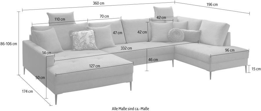 Trends by HG Zithoek SUMMER U-vorm in cordstof met metalen voet naar keuze met hoofdsteunen - Foto 3