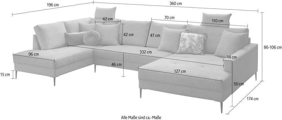 Trends by HG Zithoek SUMMER U-vorm in cordstof met metalen voet naar keuze met hoofdsteunen - Foto 4