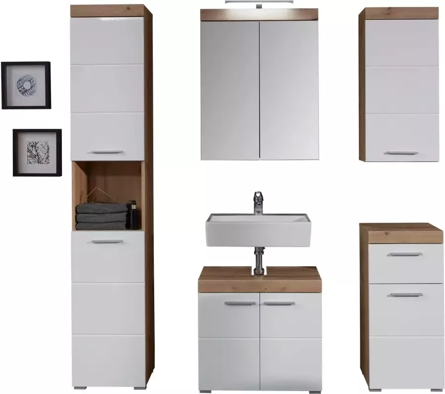 Welltime Badkamerserie Avena Hoge kast WBU spiegelkast commode hangkast u. verlichting (set 5-delig) - Foto 4