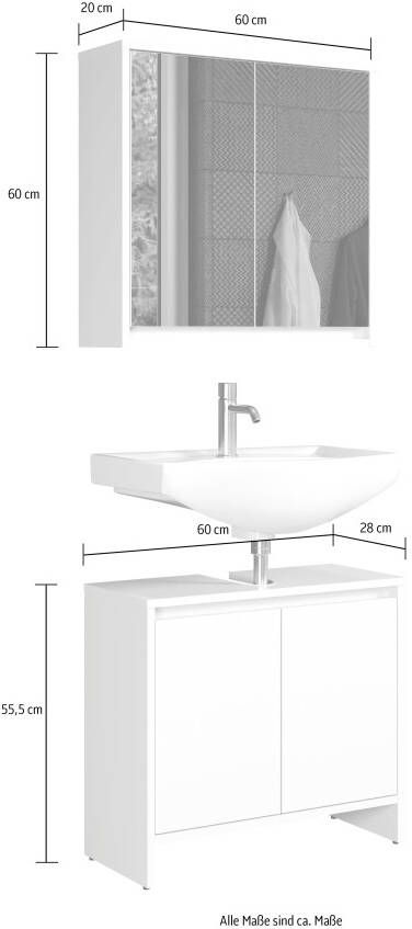 INOSIGN Badkamerserie Banta 2 delen breedte 60 cm diepte 28 cm greeploos wit mat (2-delig) - Foto 6