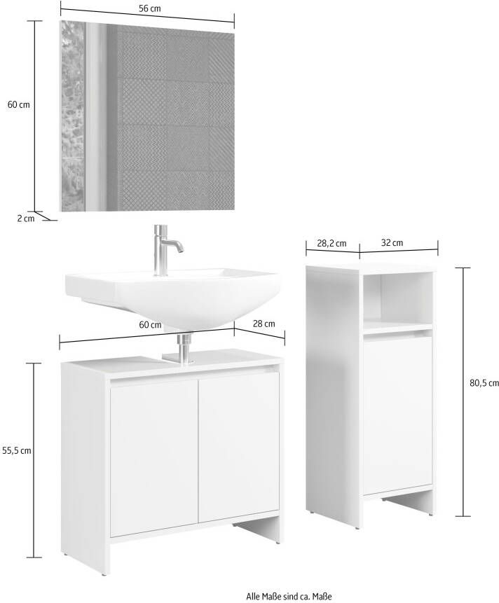 INOSIGN Badkamerserie Banta 3 delen breedte 107 cm diepte 28 cm greeploos wit mat (3-delig) - Foto 6