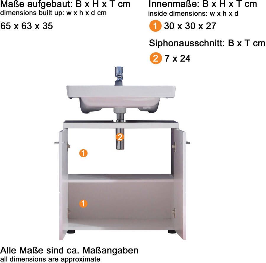 Trendteam smart living Badmeubelcombinatie Nightlife wit hoogglans 2-delig 65 x 185 cm
