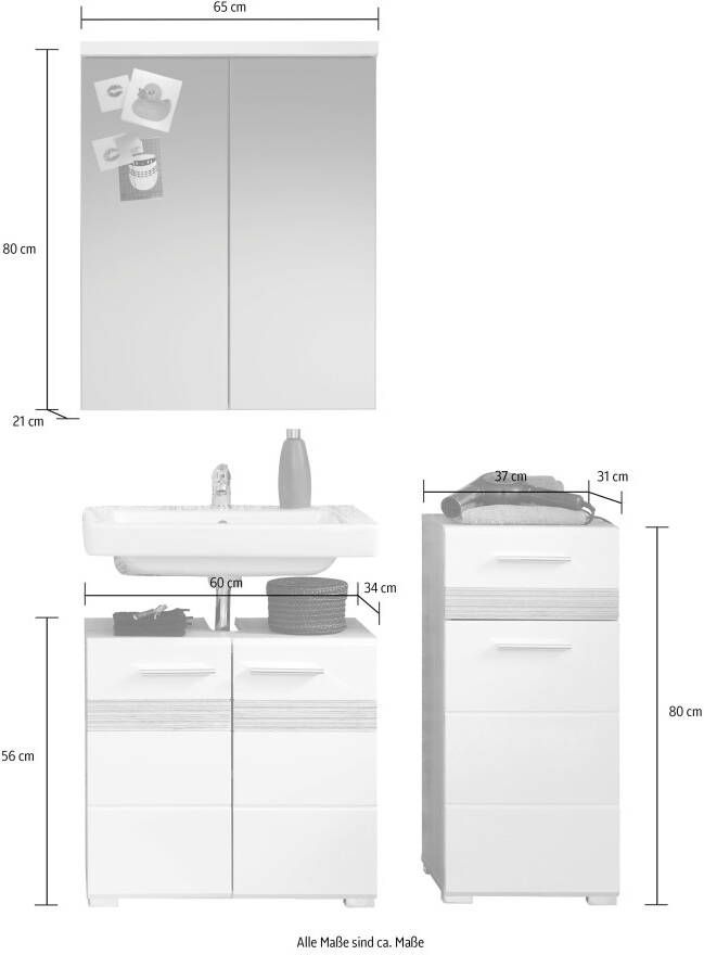 Welltime Badkamerserie Toulon Voordeelset 3-delig + wastafelonderkast bxhxd: ca. 110 x 182 x 34 cm (3-delig) - Foto 11