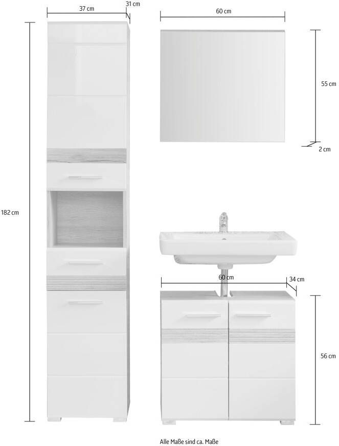 Welltime Badkamerserie Toulon Voordeelset 3-delig + wastafelonderkast bxhxd: ca. 110 x 182 x 34 cm (3-delig) - Foto 11