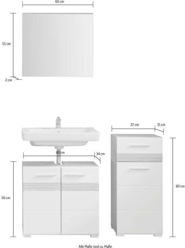 Welltime Badkamerserie Toulon Voordeelset 3-delig + wastafelonderkast bxhxd: ca. 110 x 182 x 34 cm (3-delig) - Foto 14