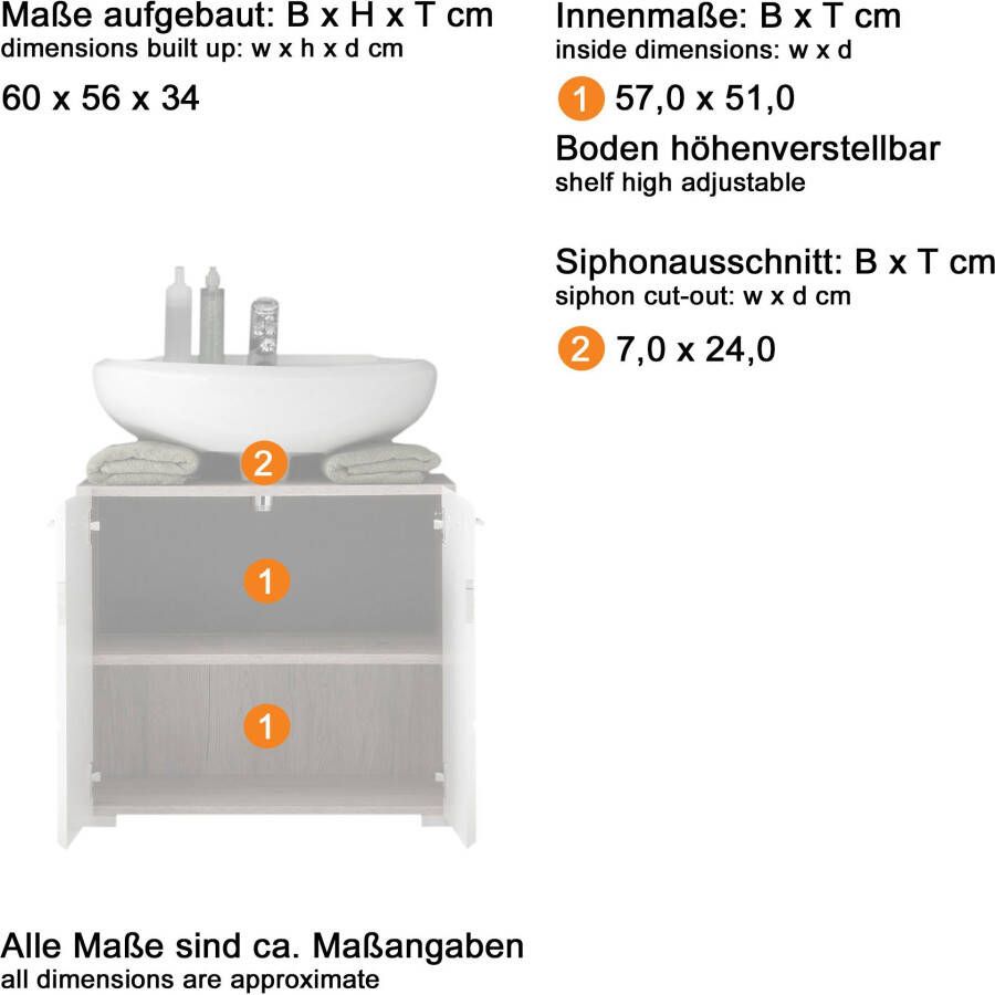 Trendteam smart living SetOne badkamer E met spiegelkast decor licht eiken wit hoogglans - Foto 12