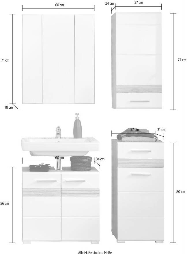 Welltime Badkamerserie Toulon Voordeelset 4-delig + wastafelonderkast bxhxd: ca. 110 x 182 x 34 cm (4-delig) - Foto 8