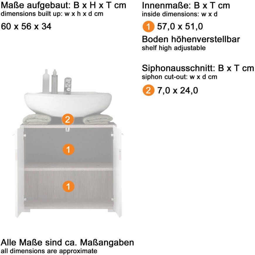 Trendteam smart living SetOne Badkamercombinatie hoogglans wit en Sardegna grijs rookzilver badkamermeubel set 2-delig met spiegelkast - Foto 8
