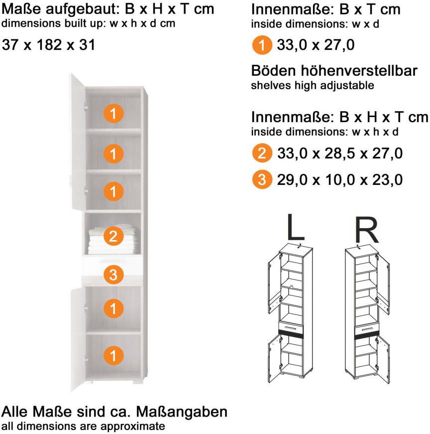 Welltime Badkamerserie Toulon Voordeelset 3-delig bxhxd: ca. 110 x 182 x 34 cm (bij 13 cm afstand tussen de afzonderlijke onderdelen) (set 3-delig) - Foto 2