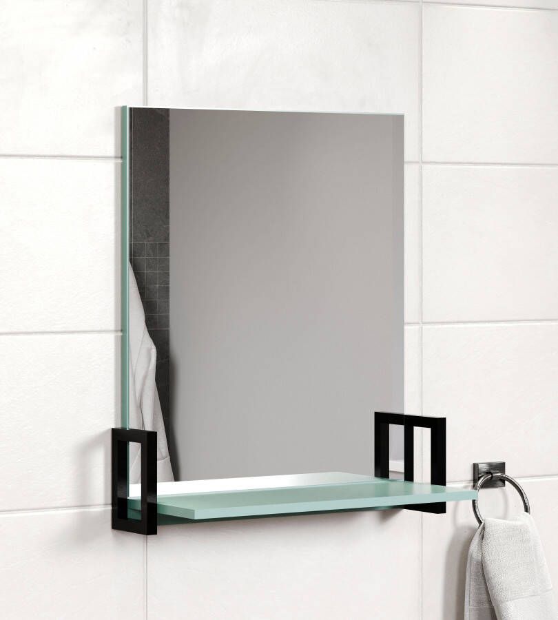 Welltime Badspiegel Malcesine rechthoekige badkamerspiegel met plankje breedte 64 cm grijsblauw (1 stuk)