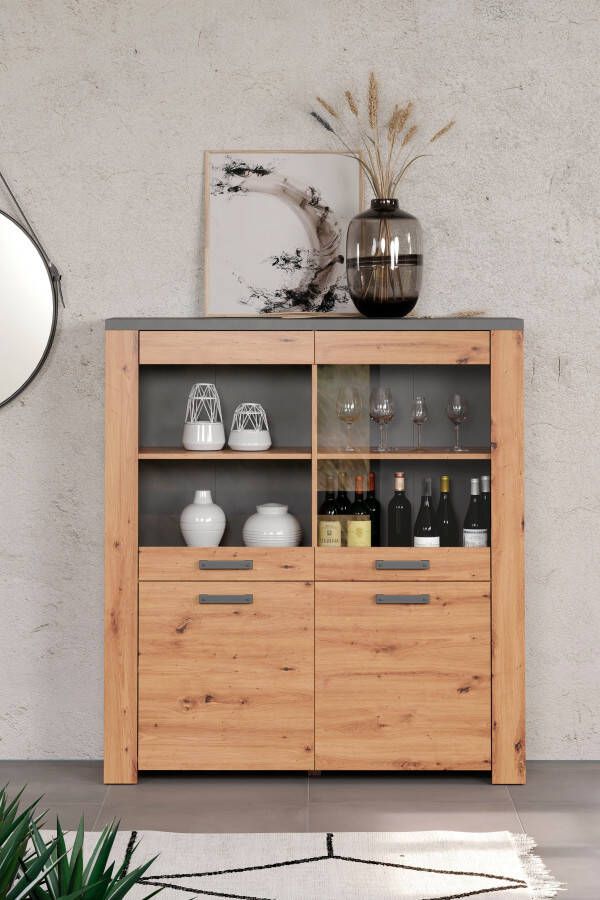 Home affaire Highboard Ambres mat echt-hout-look ca.-afm. bxh: 127x139 cm lichtbruin eiken (1 stuk) - Foto 7