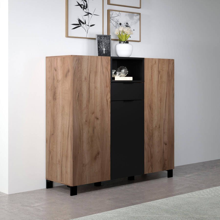 INOSIGN Highboard Kriens Hoge kast eiken lichtbruin matzwart breedte 125cm hoogte 117 cm - Foto 1