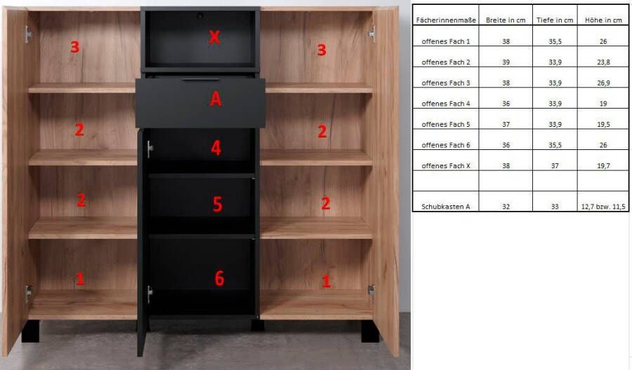 INOSIGN Highboard Kriens Hoge kast eiken lichtbruin matzwart breedte 125cm hoogte 117 cm - Foto 13