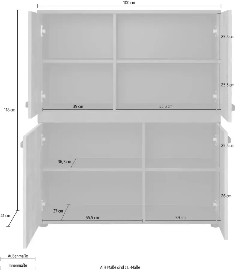 Trendteam smart living Stripe Highboard eiken tabak-matera 100 x 118 x 41 cm - Foto 2