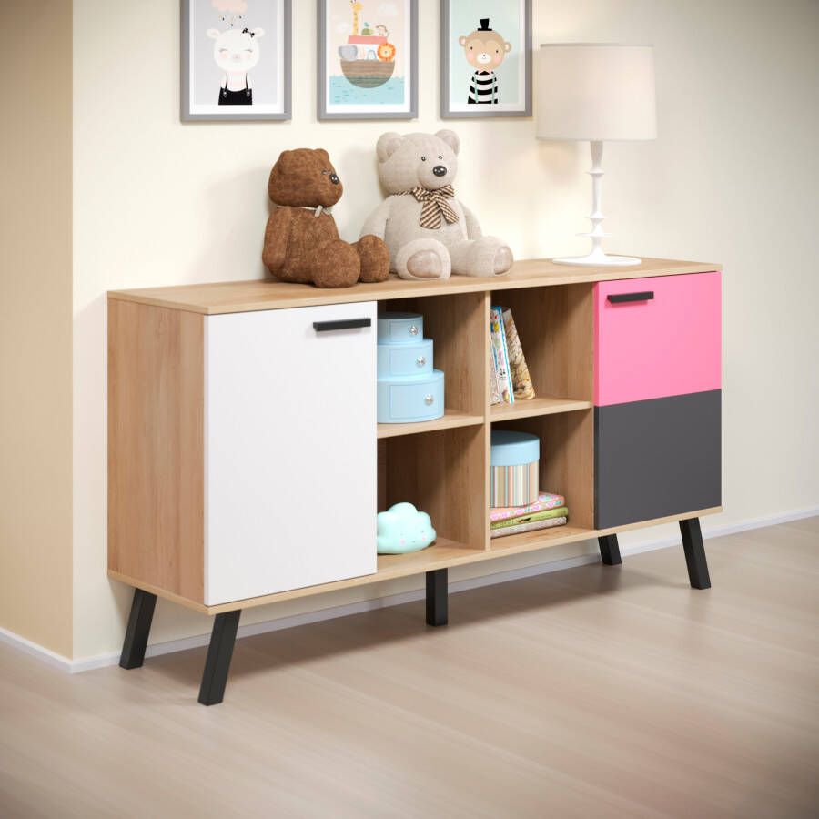 Trendteam smart living Mats Color Sideboard beukengrijs-wit-blauw roze 161 x 86 x 42 cm - Foto 2