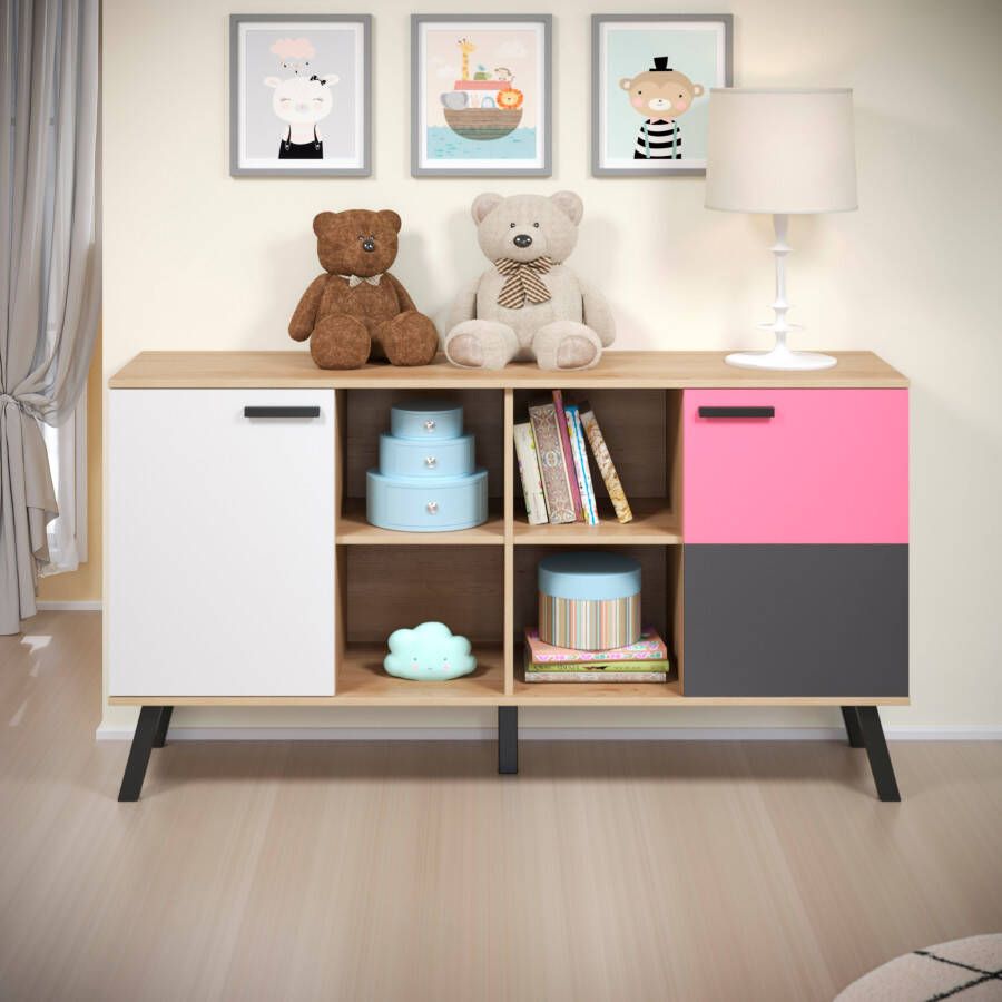 Trendteam smart living Mats Color Sideboard beukengrijs-wit-blauw roze 161 x 86 x 42 cm - Foto 6