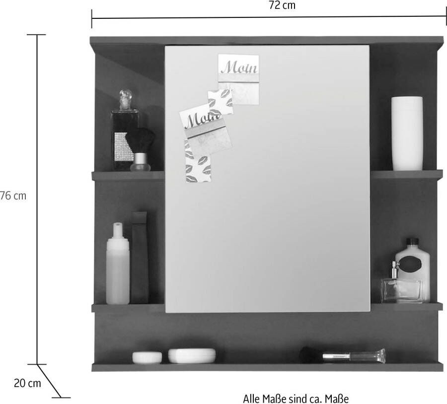 Welltime Spiegelkast TIAS Spiegel bxhxd: ca. 72 x 76 x 20 cm donkergrijs zonder verlichting (1 stuk) - Foto 2