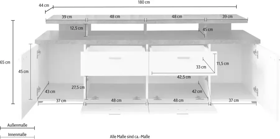 INOSIGN Tv-meubel Mood Lowboard met TV-opzetstuk Voor televisies tot 60 inch (2 stuks) - Foto 4